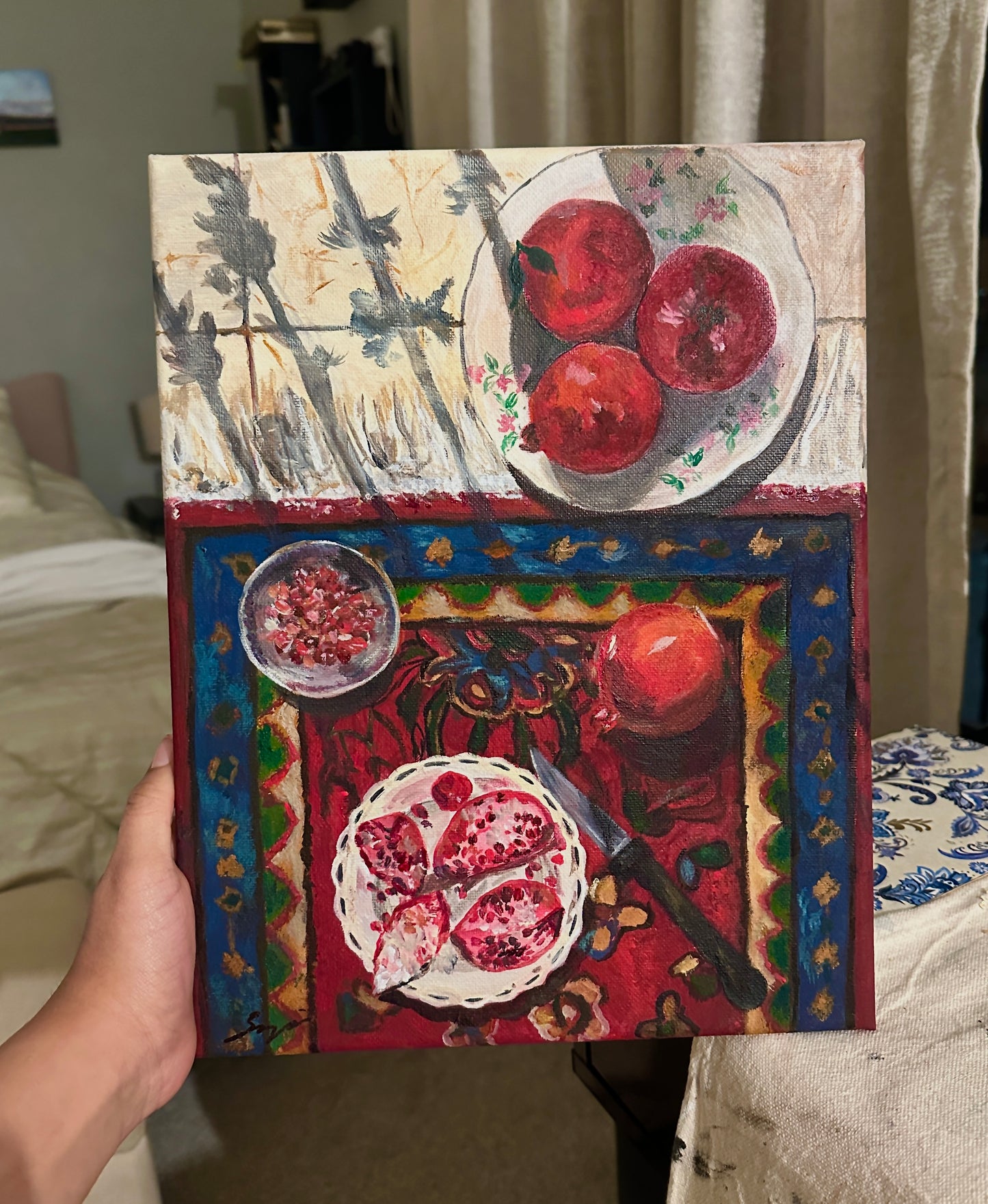 pomegranates on rug